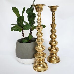 Pair Vintage Jumbo Brass Candlestick Candle Holders Large Column Set 2 Tall 18"